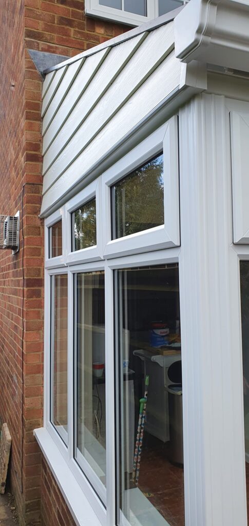 White uPVC glazed extension viewed from the side